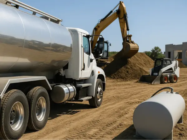 fuel delivery truck on construction site
